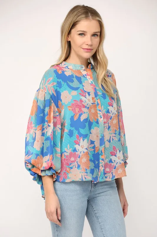 Floral Print 3/4 Ballon Sleeve Blouse