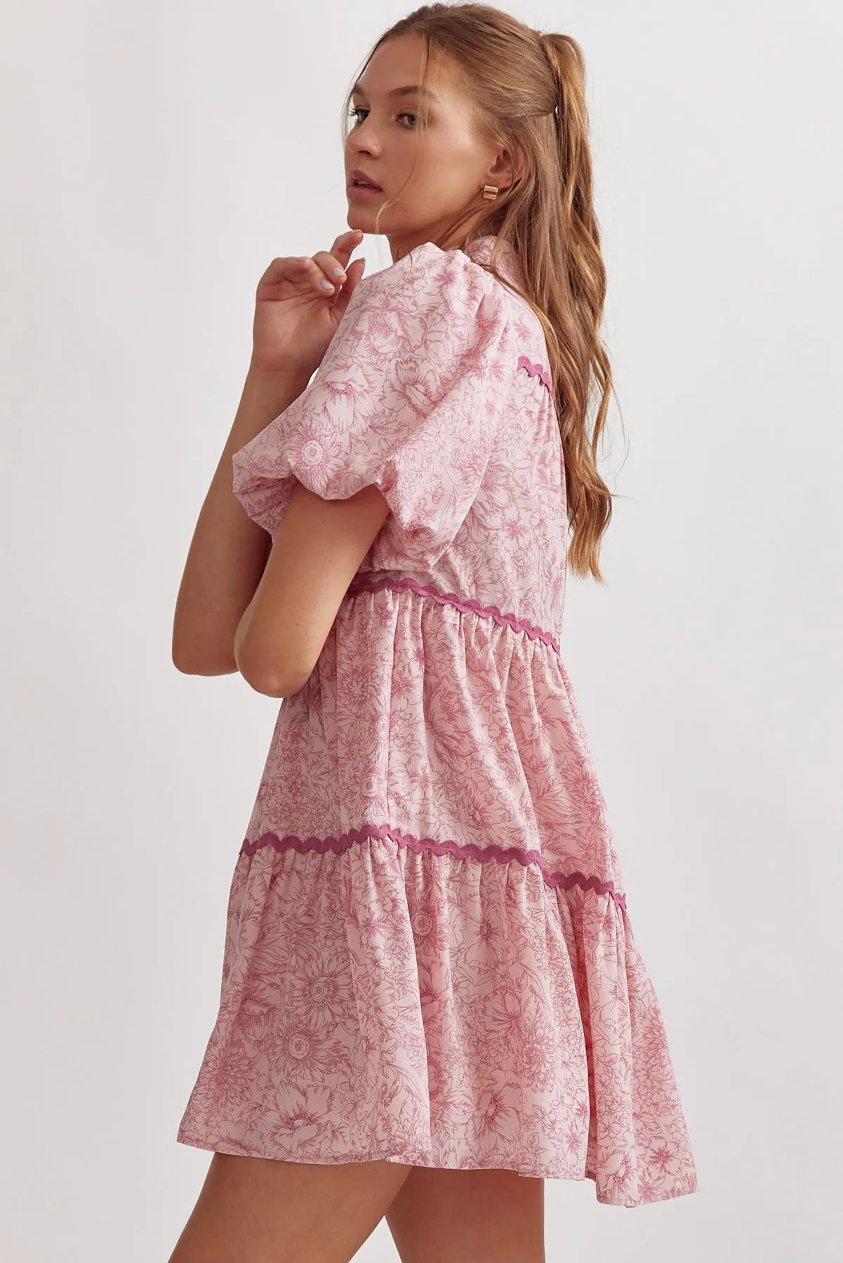 Floral Puff Sleeve Mini Dress {Pink}