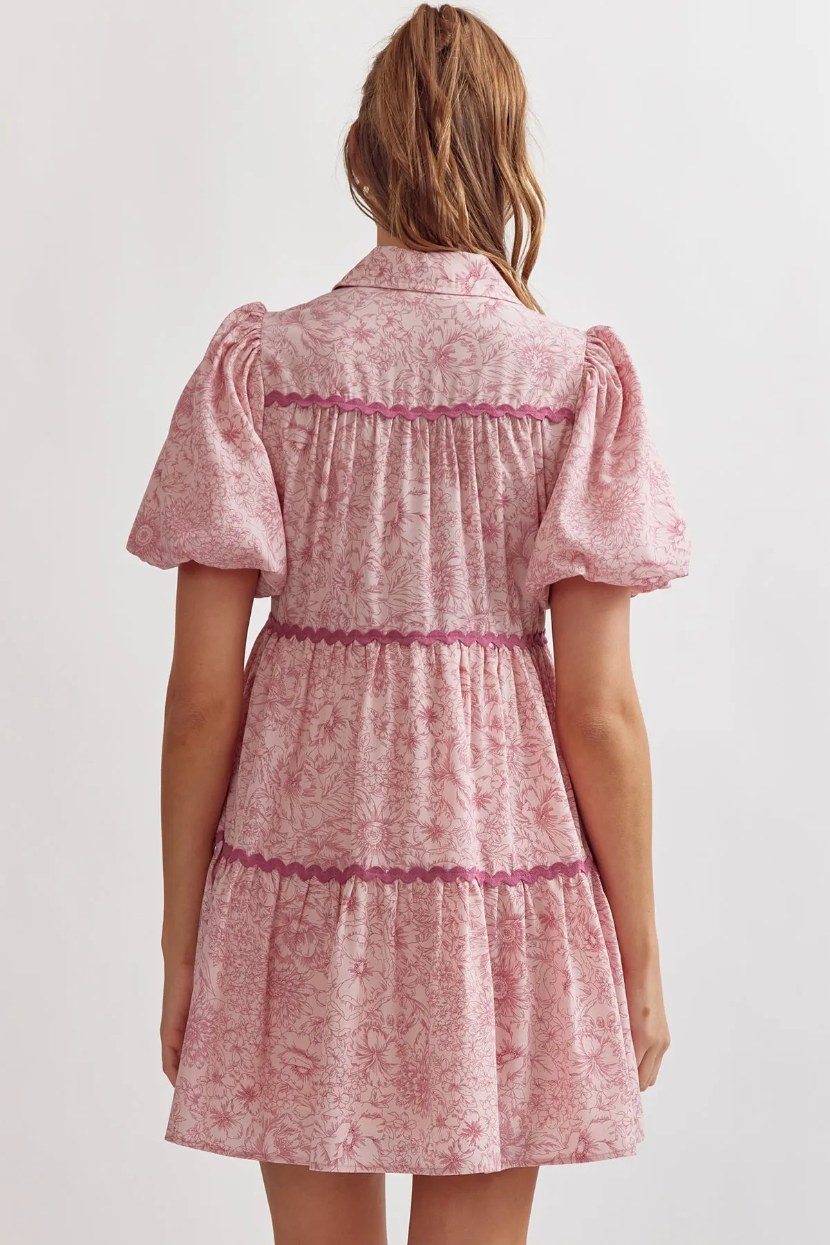 Floral Puff Sleeve Mini Dress {Pink}