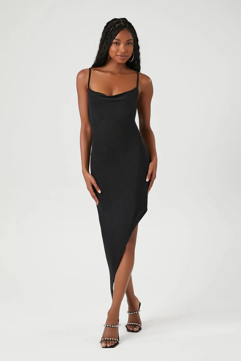 Forever 21 Asymmetrical Sequined Midi Dress, Black