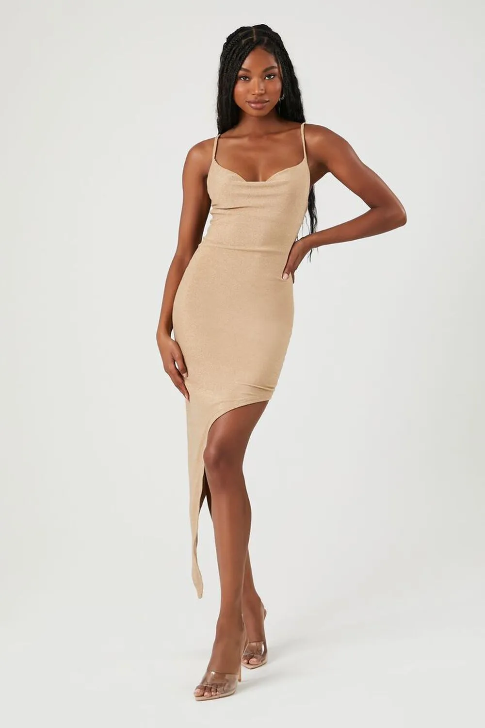 Forever 21 Asymmetrical Sequined Midi Dress, Gold