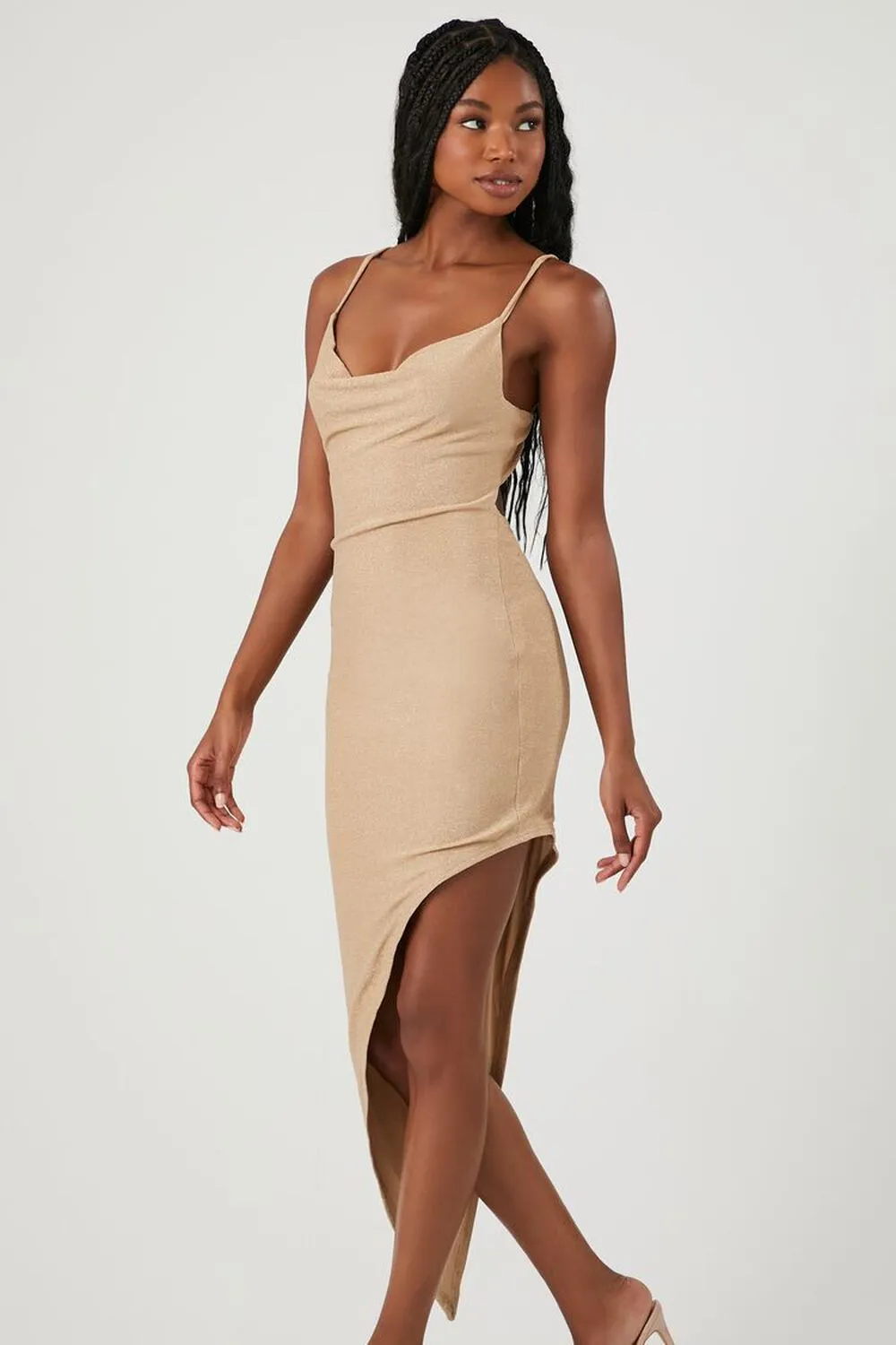 Forever 21 Asymmetrical Sequined Midi Dress, Gold