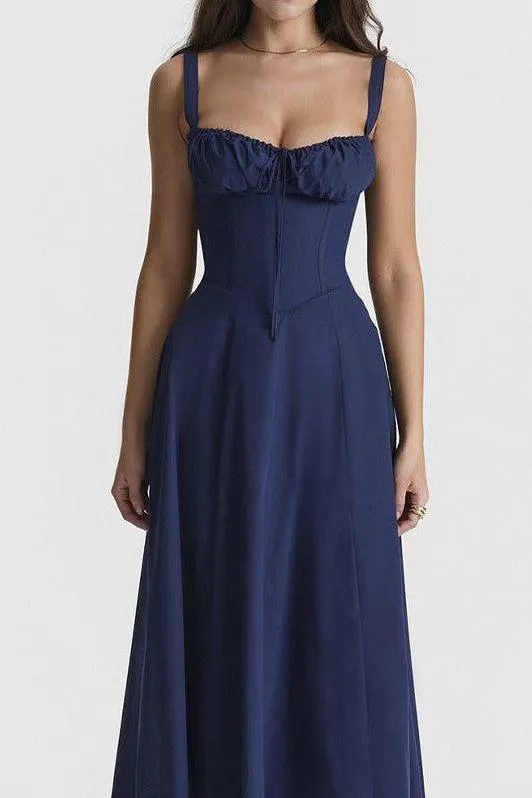 French Floral Printed Backless Long Dress