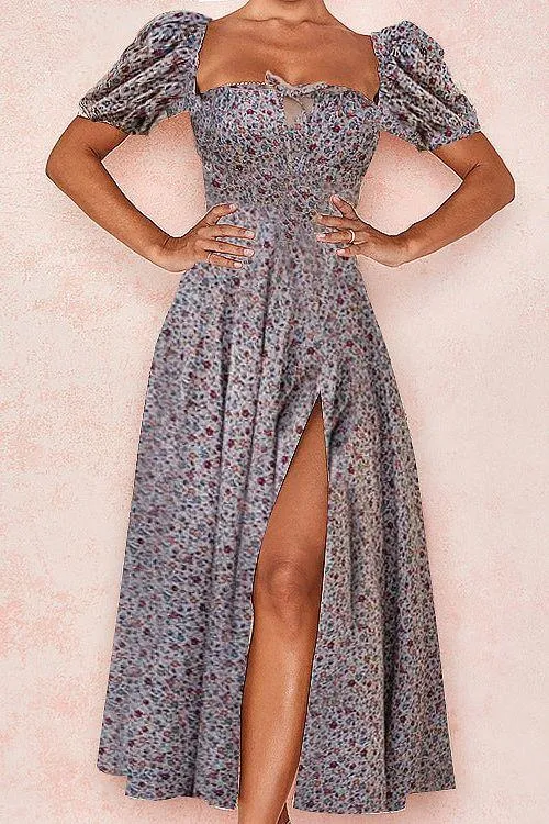 French Floral Printed Backless Long Dress