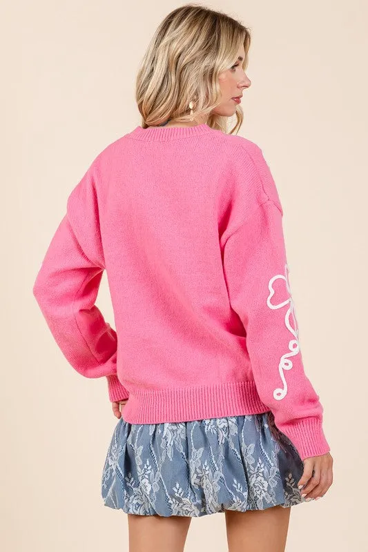 GeeGee Plus Floral Embroidered Knit Sweater