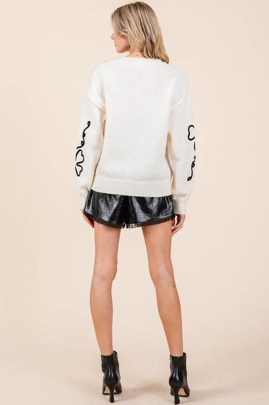 GeeGee Plus Floral Embroidered Knit Sweater
