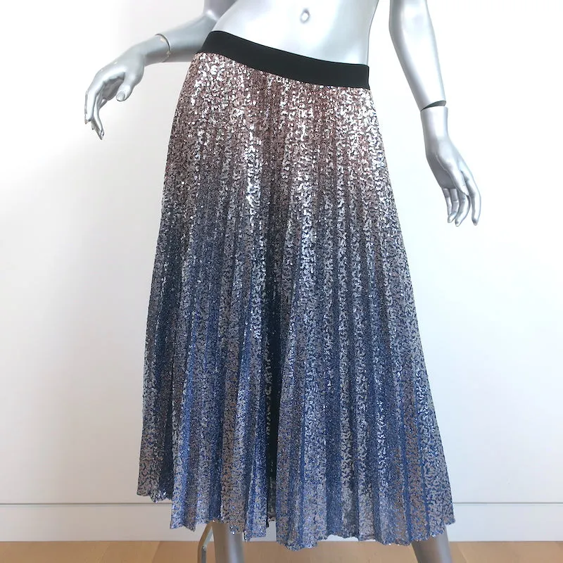 Gerard Darel Beth Sequined Pleated Midi Skirt Blue Ombre Size 3