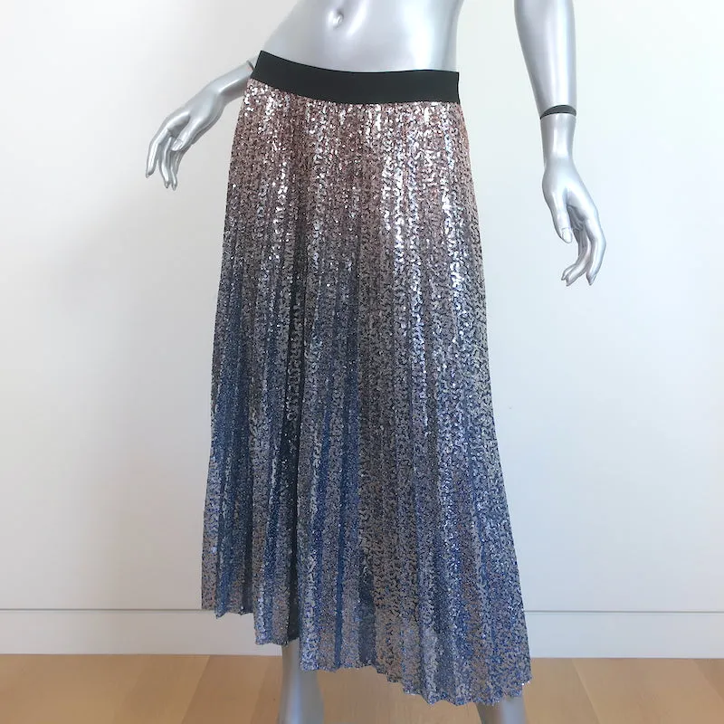 Gerard Darel Beth Sequined Pleated Midi Skirt Blue Ombre Size 3