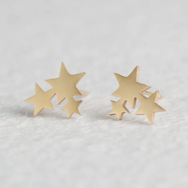 Golden and Silver Stainless Steel Minimalist Earrings for Women Trendy Stars Animal Cat Korean Stud Earrings Fashion Jewelry