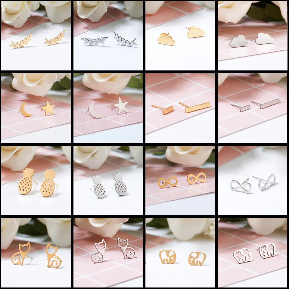 Golden and Silver Stainless Steel Minimalist Earrings for Women Trendy Stars Animal Cat Korean Stud Earrings Fashion Jewelry
