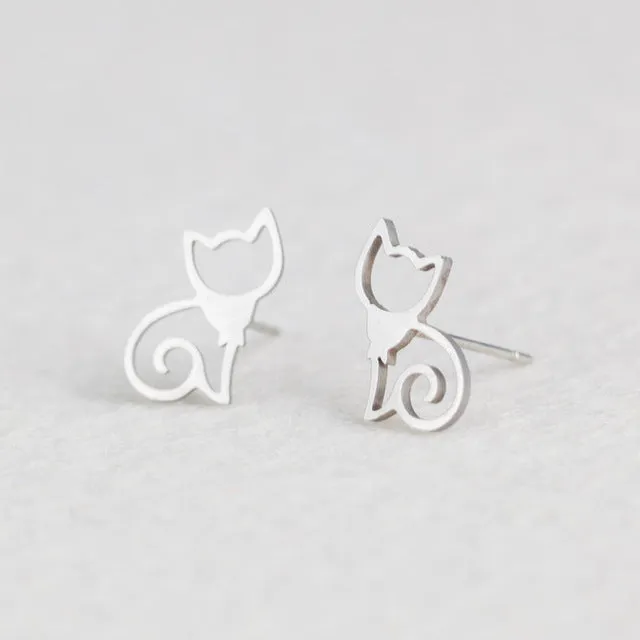 Golden and Silver Stainless Steel Minimalist Earrings for Women Trendy Stars Animal Cat Korean Stud Earrings Fashion Jewelry