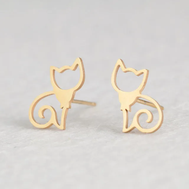 Golden and Silver Stainless Steel Minimalist Earrings for Women Trendy Stars Animal Cat Korean Stud Earrings Fashion Jewelry
