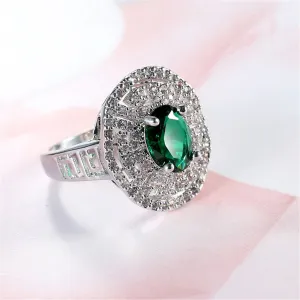Green Crystal & Cubic Zirconia Geometric Cutout Ring