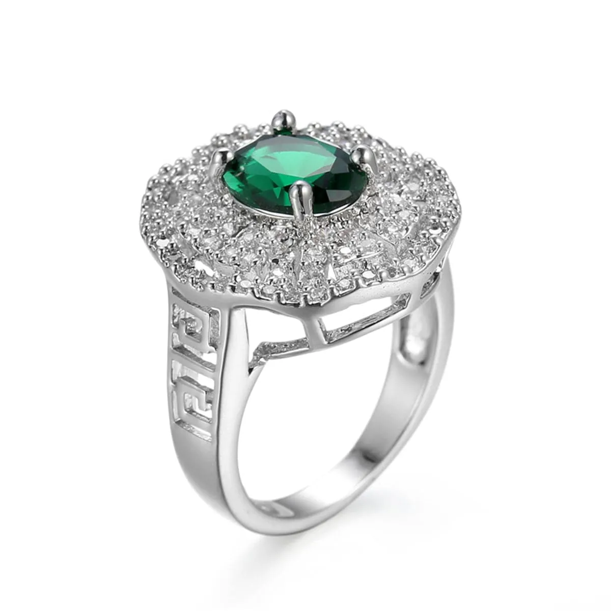 Green Crystal & Cubic Zirconia Geometric Cutout Ring