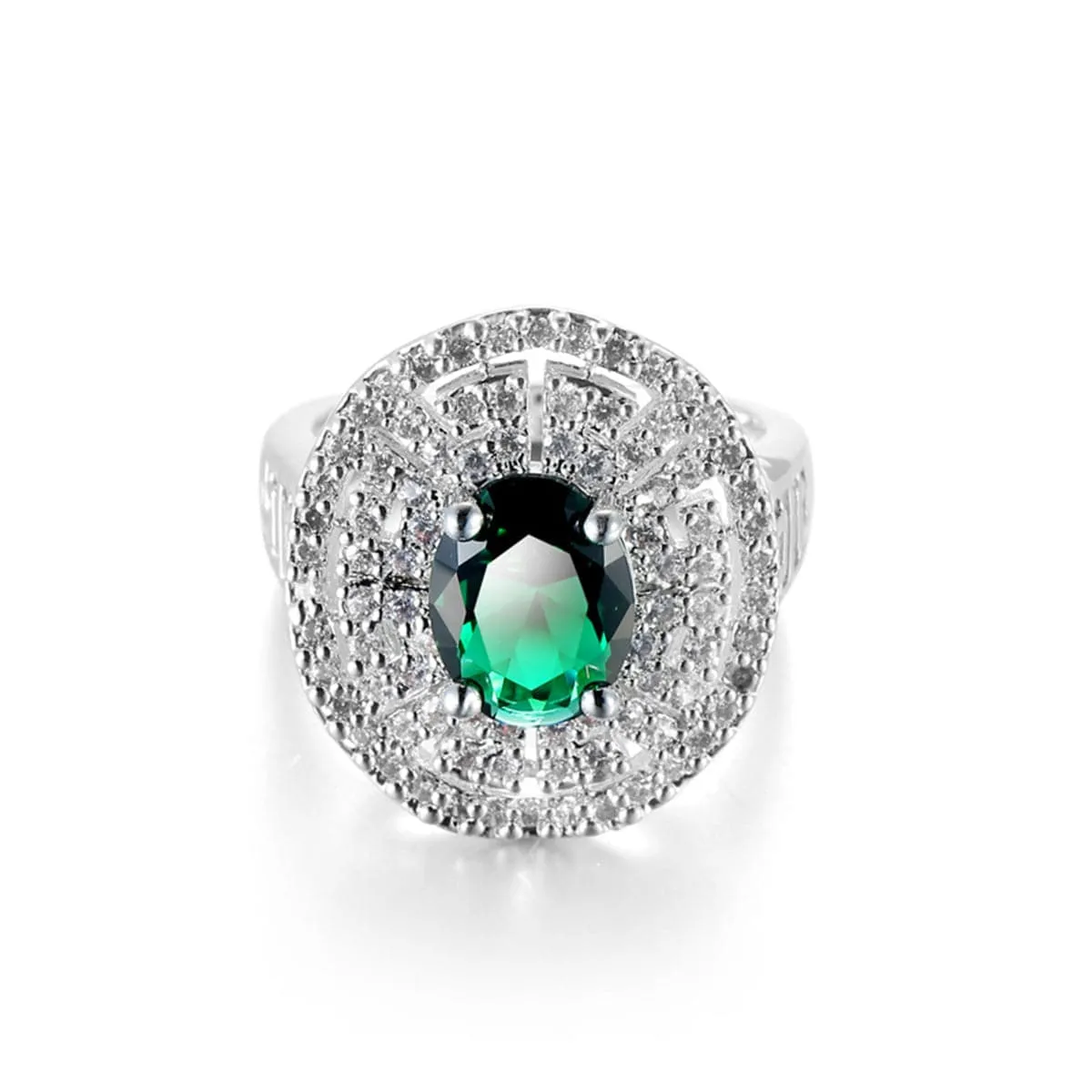Green Crystal & Cubic Zirconia Geometric Cutout Ring