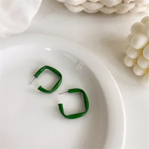 Green Enamel & Silver-Plated Twisted Square Drop Earrings