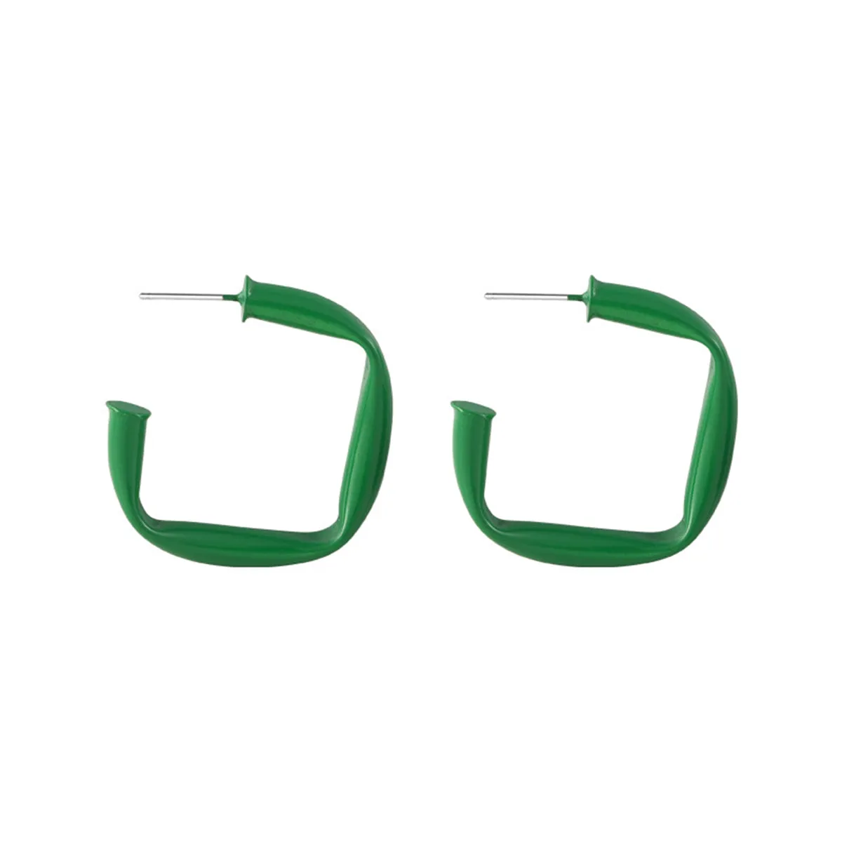 Green Enamel & Silver-Plated Twisted Square Drop Earrings