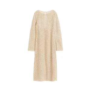 H&M Sequined Hole-knit dress, light beige