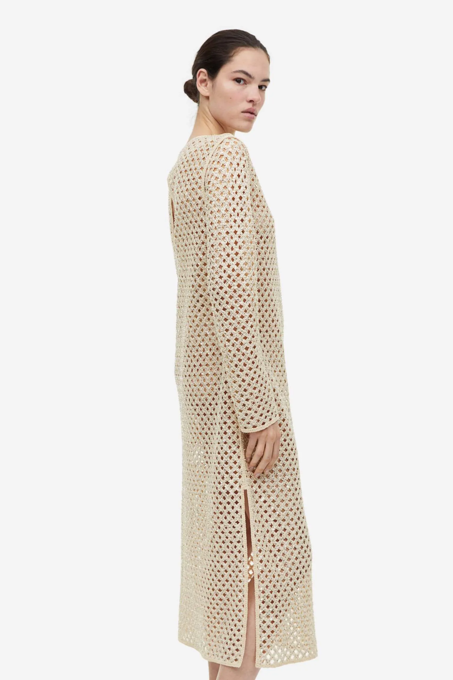 H&M Sequined Hole-knit dress, light beige