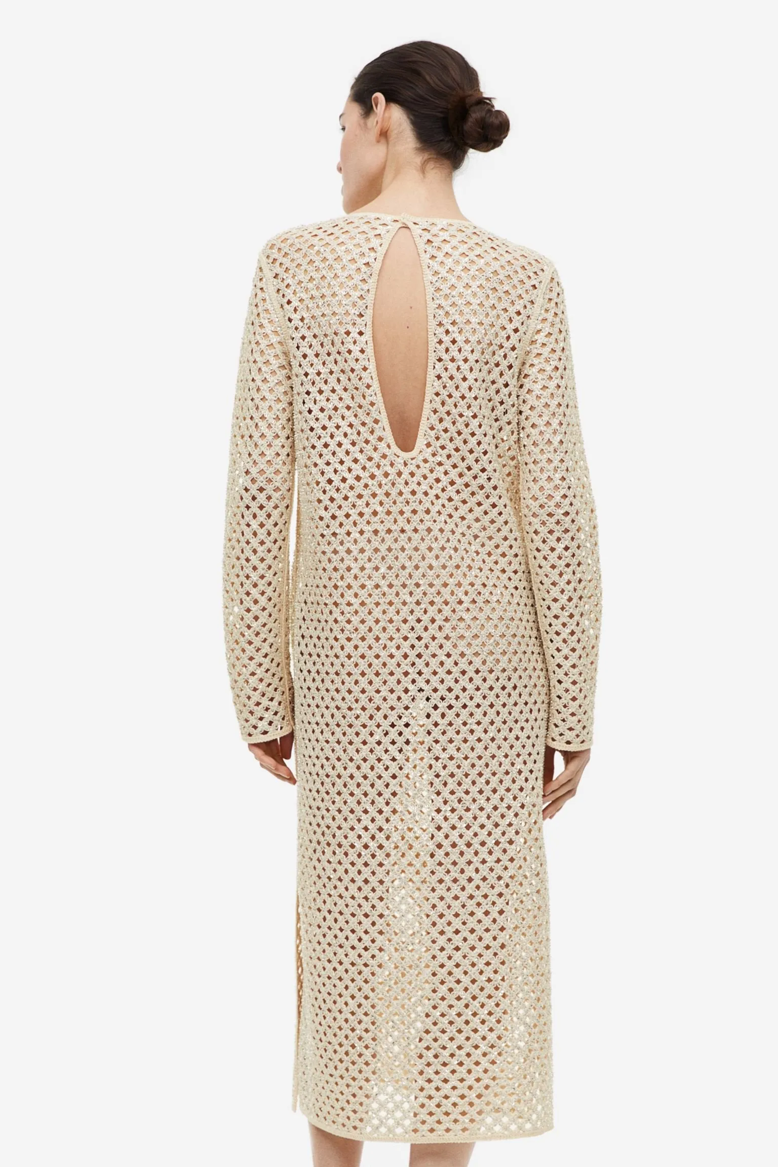 H&M Sequined Hole-knit dress, light beige