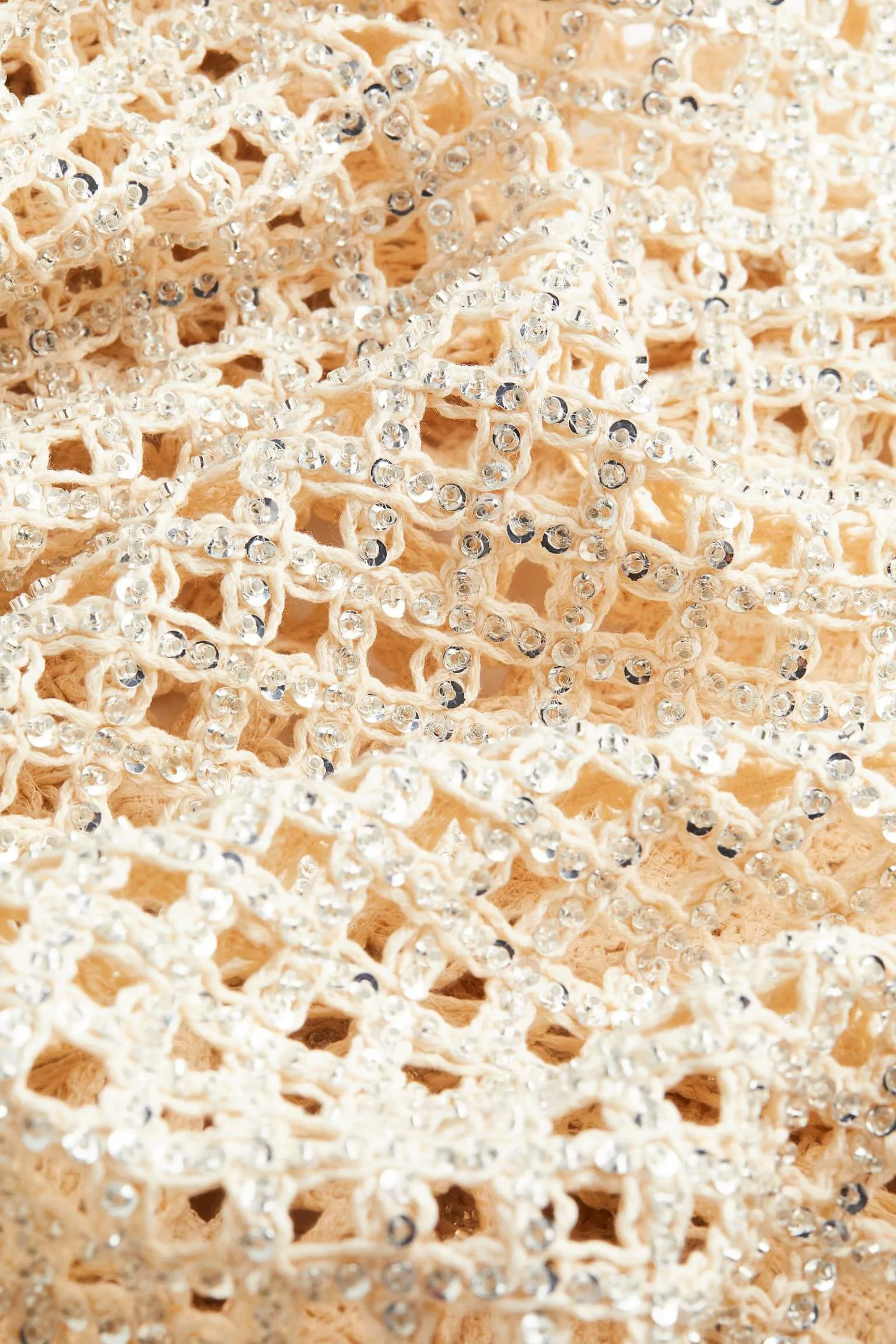 H&M Sequined Hole-knit dress, light beige