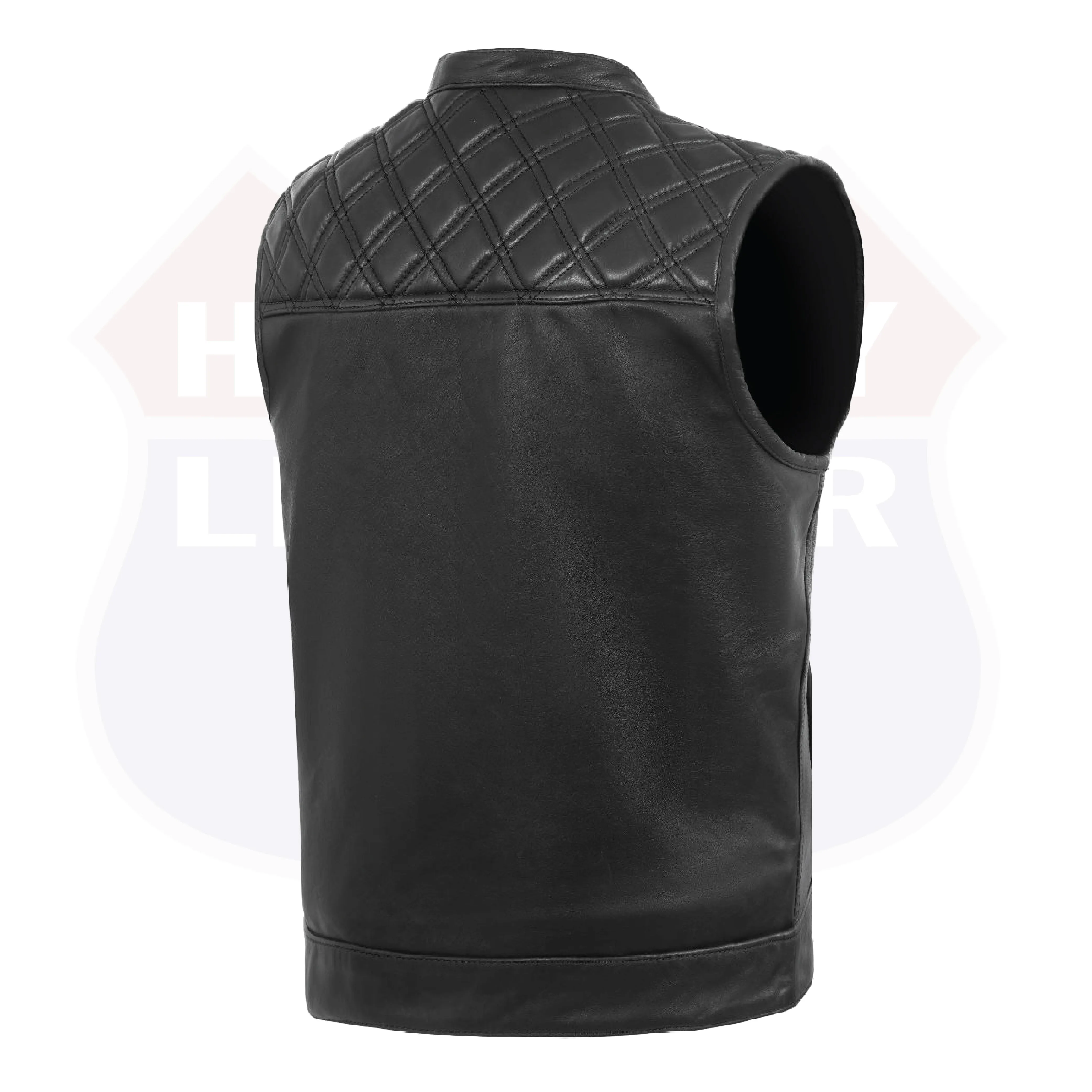 HL11693SPT Black Men Cross Stitch Club Leather Vest