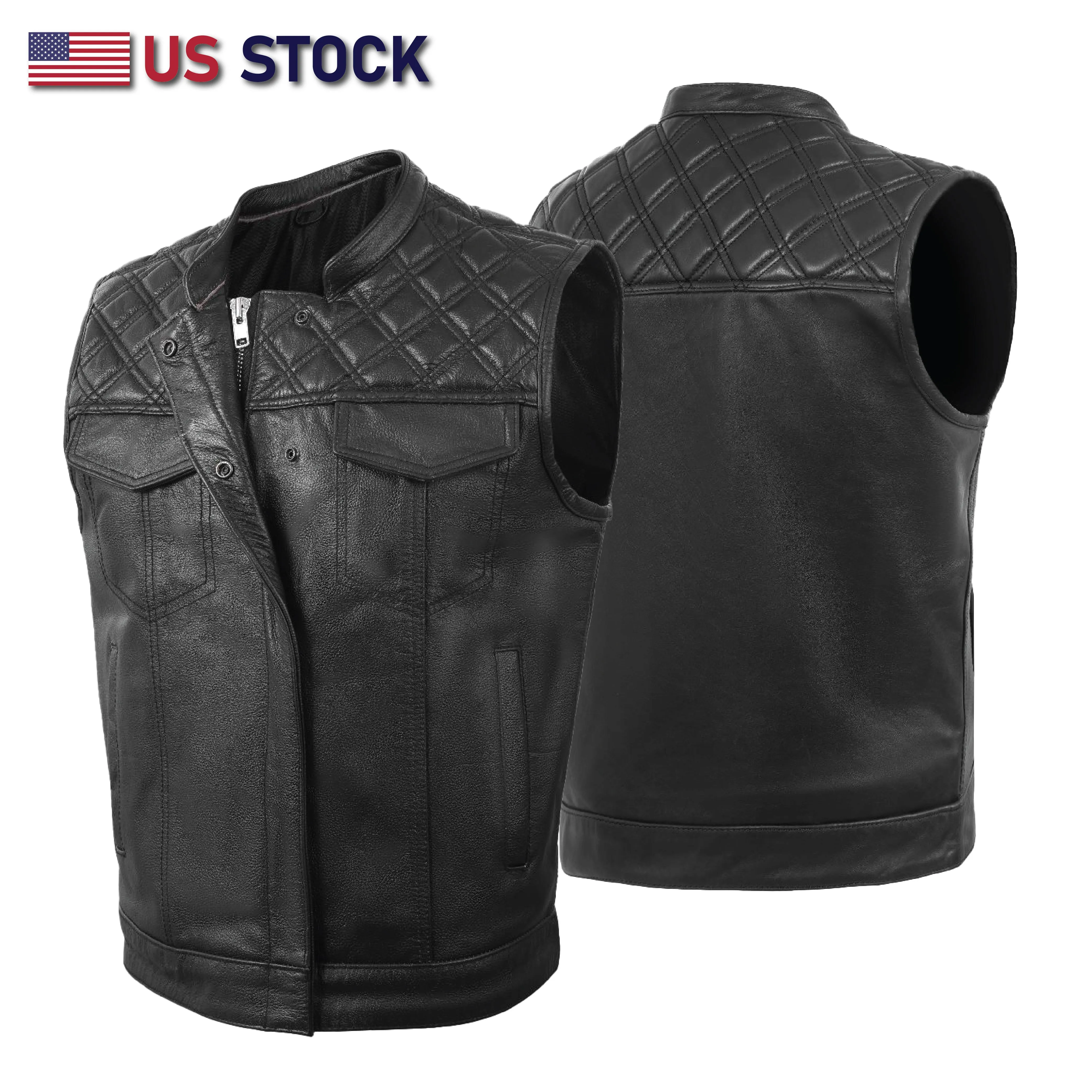 HL11693SPT Black Men Cross Stitch Club Leather Vest