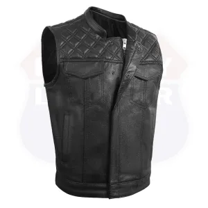 HL11693SPT Black Men Cross Stitch Club Leather Vest