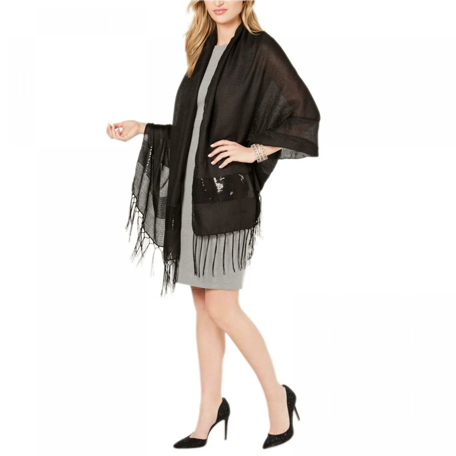 INC International Concepts Women's Fringe Sequin Party Wrap
