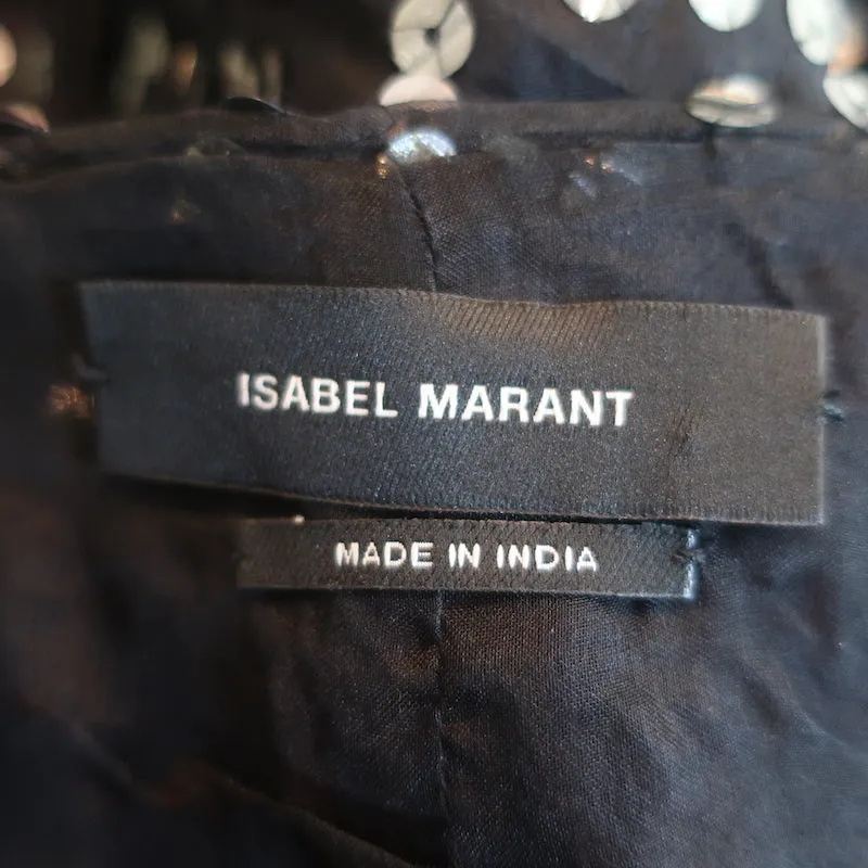 Isabel Marant Asymmetric Mini Dress Becky Black Sequined Silk Organza Size 40