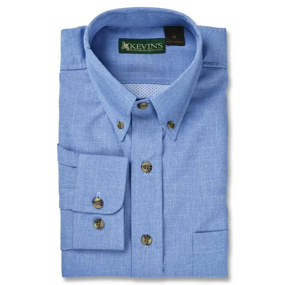 Kevin's Solid Blue Performance Long Sleeve Fishing Shirt