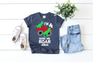 Kids Custom Dino Monster Truck Birthday Shirt | Childrens Unisex
