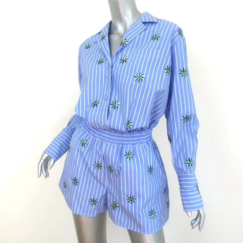 La DoubleJ Sequined Striped Shirt & Shorts Set Blue Size Extra Small NEW