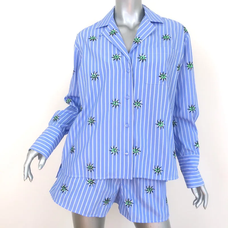 La DoubleJ Sequined Striped Shirt & Shorts Set Blue Size Extra Small NEW