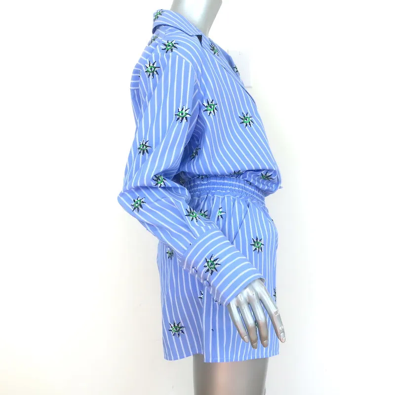La DoubleJ Sequined Striped Shirt & Shorts Set Blue Size Extra Small NEW