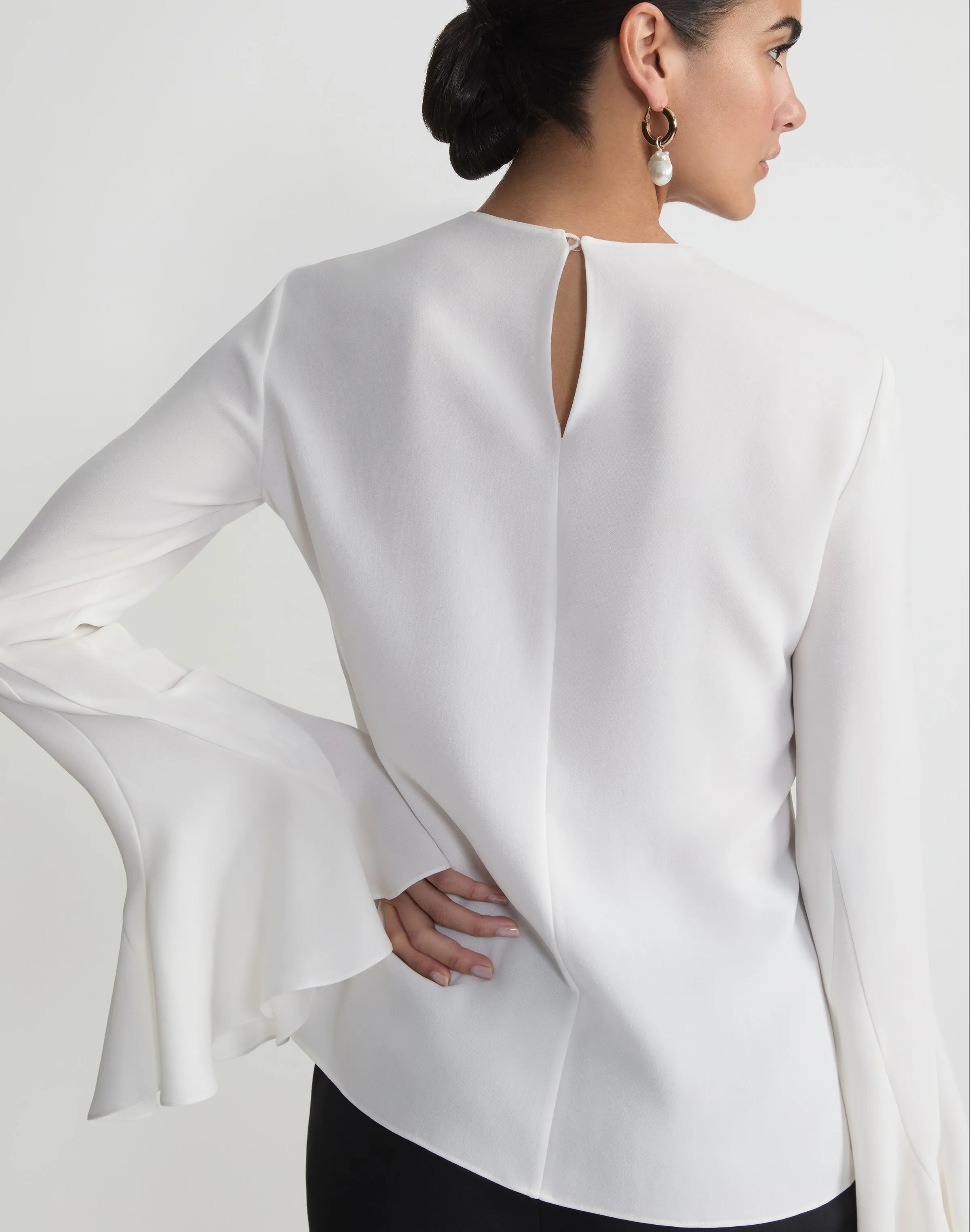 Lafayette 148 Godet Sleeve Blouse in Cloud