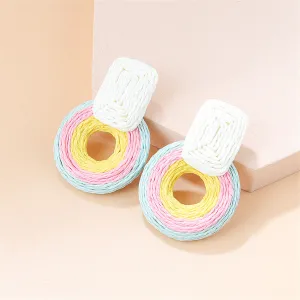 Light Blue & Yellow Raffia Geo Drop Earrings