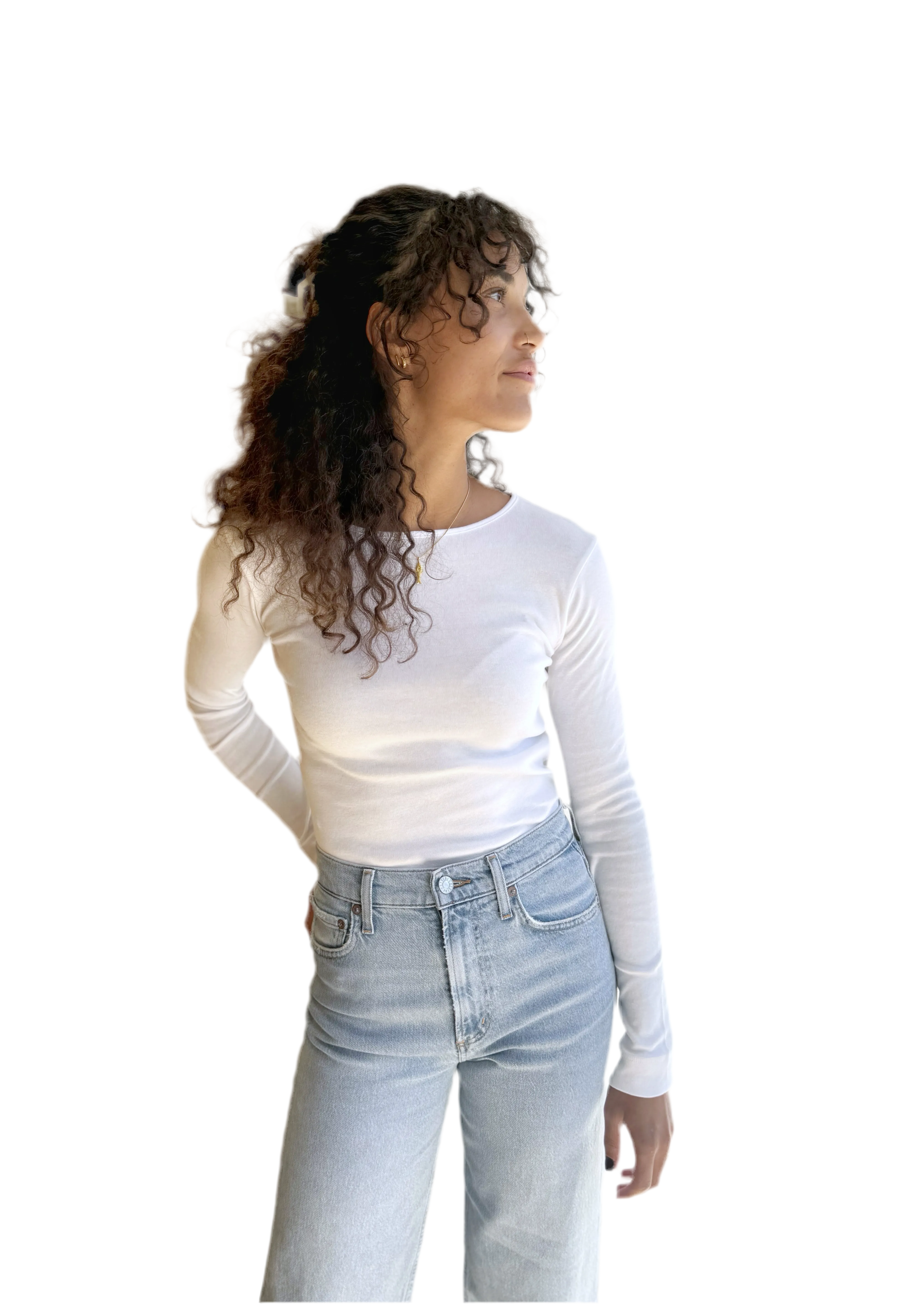 Long Sleeve Bebe Tee in White