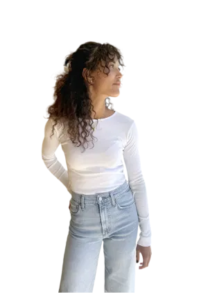 Long Sleeve Bebe Tee in White