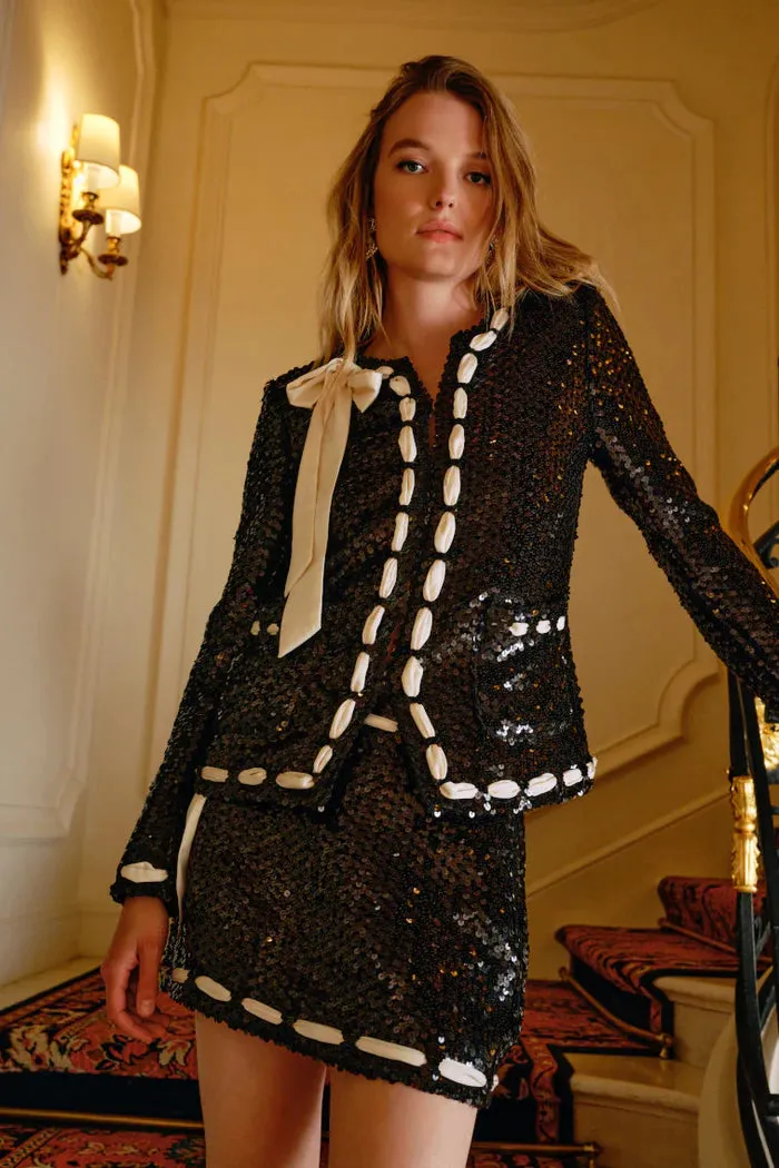 LOVE SHACK FANCY Rosina Ribbon Sequined Jacket