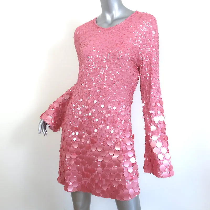 LoveShackFancy Lightning Bell Sleeve Sequined Mini Dress Pink Size Large