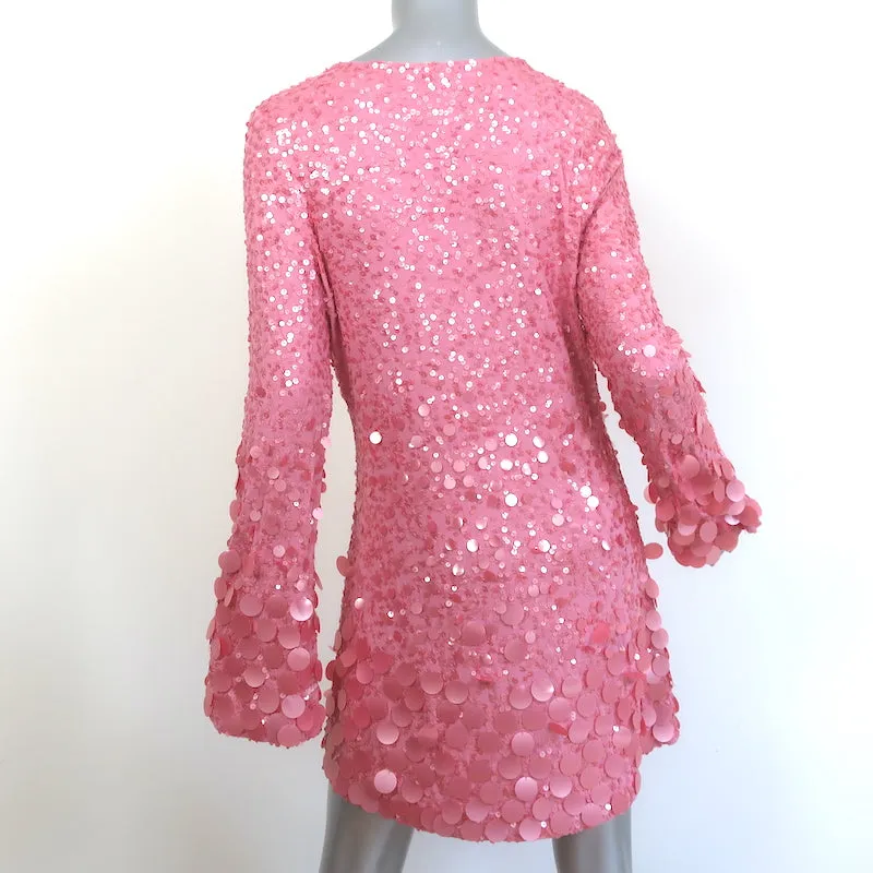 LoveShackFancy Lightning Bell Sleeve Sequined Mini Dress Pink Size Large