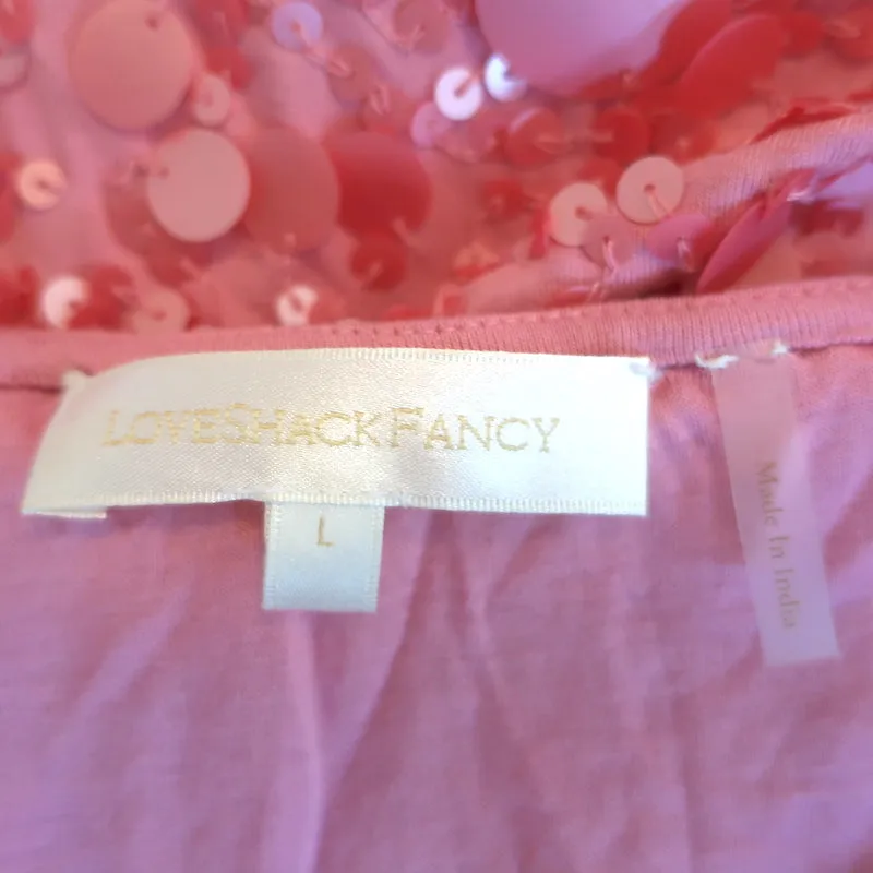 LoveShackFancy Lightning Bell Sleeve Sequined Mini Dress Pink Size Large