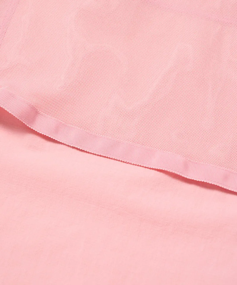 MCC Women's Woven Mesh SS Zip-Up  - Light Pink