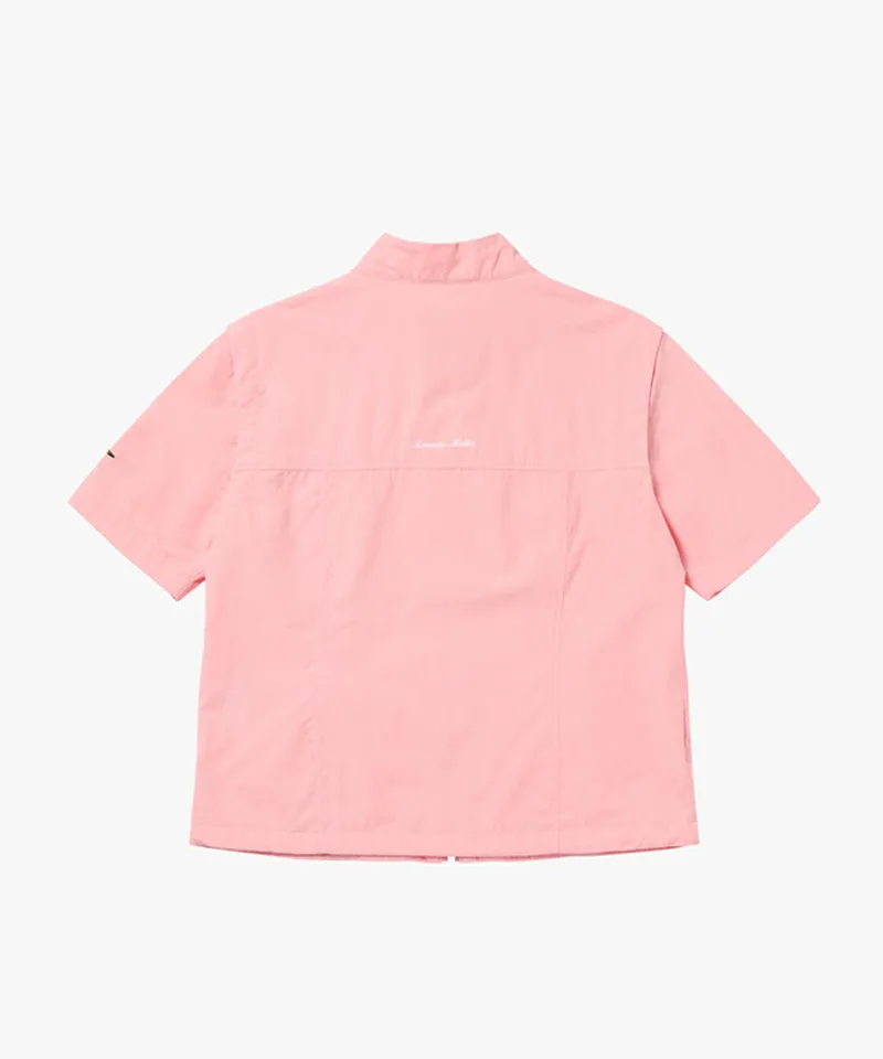 MCC Women's Woven Mesh SS Zip-Up  - Light Pink