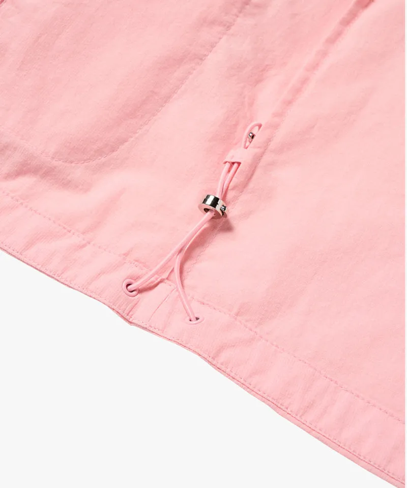 MCC Women's Woven Mesh SS Zip-Up  - Light Pink