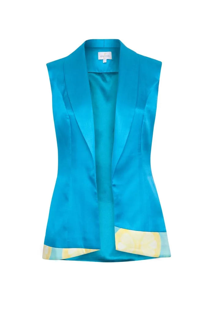 MENESTHO' - Original Asymmetrical Long Vest With Digitally Printed Details