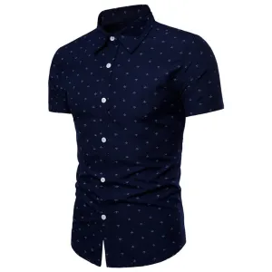 Men's Button down Tailor Fit Soft 100% Cotton Short Sleeve Dress Shirt Blue casual And Formal