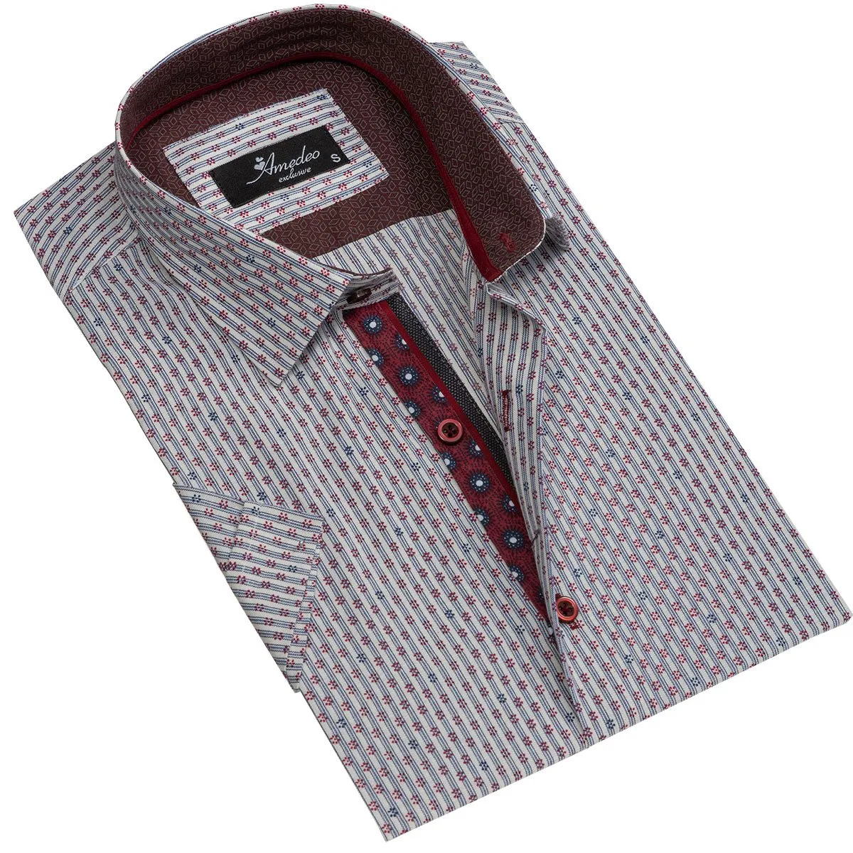 Mens Short Sleeve Button up Shirts - Tailored Slim Fit Cotton Dress Shirts