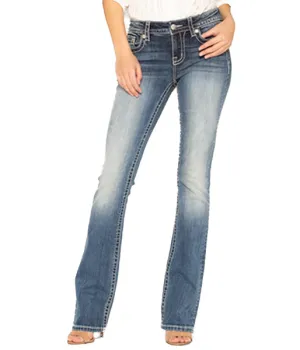 Miss Me Medium Wash Fleur De Lis Embroidered Boot Cut Jeans